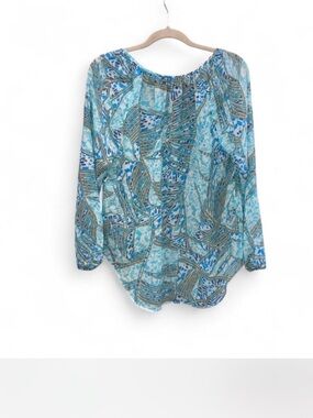 Daisy Fuentes Blue & Teal Printed Peasant Blouse